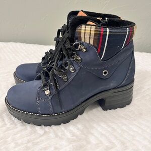 Dromedaris Kodiak Tartan Boot Block Heel leather size 38 US 7.5/8 combat booties